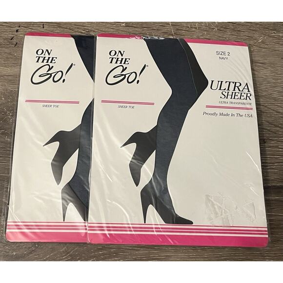 NIP On the Go Pantyhose 2 Pairs Size 2 Navy Ultra Sheer - Picture 1 of 2